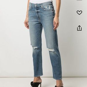 Mother denim trickster ankle cropped distressed jeans